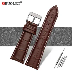 Men's Genuine Alligator Leather Wide Watch Strap - Black/Brown, Free Shipping - 26mm (Brown white silver A)