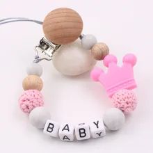 

1pc Handmade Personalized Name Baby Pacifier Clip Strollers Silione Wodden Beads Nipple Clip Newborn Kids Holder ShowerAccessory