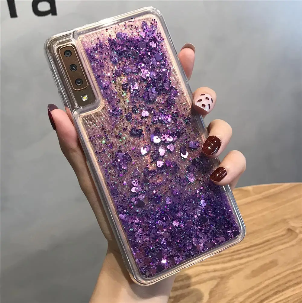 Милый чехол с сердечком и жидким песком для Samsung Galaxy A7 A6 A8 A9 J4 J6 J8 2018 мягкий из ТПУ A10