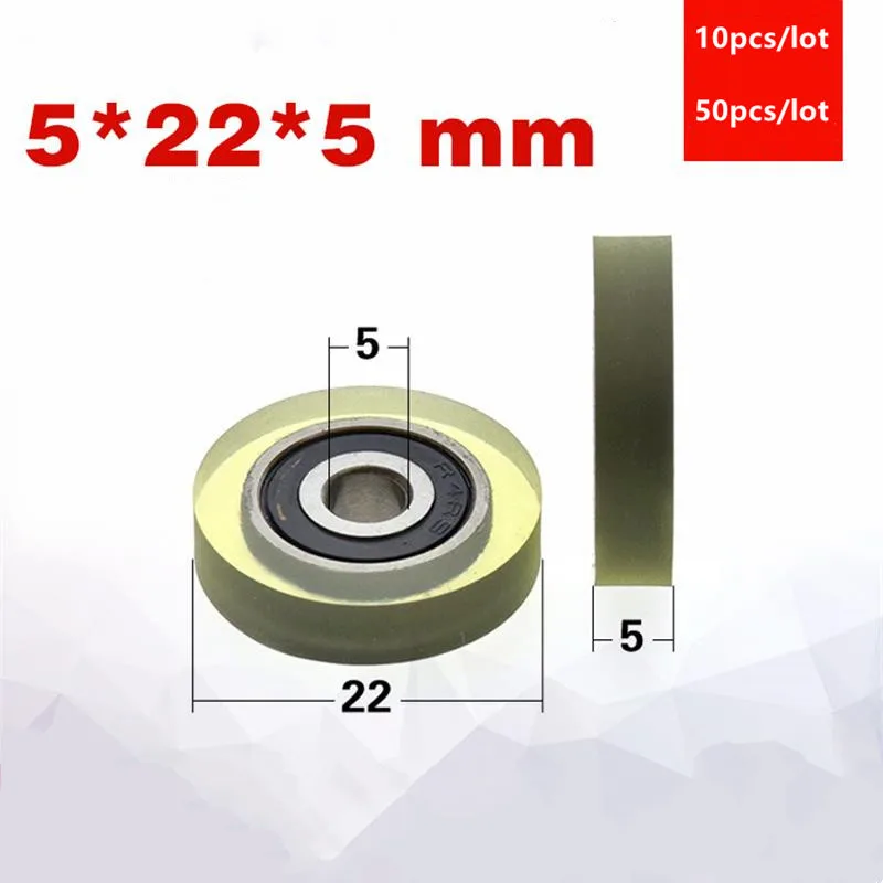 

10pcs/50pcs 5*22*5mm polyurethane PU 625-2RS 625RS low noise roller bearing high precision friction pulley 5x22x5