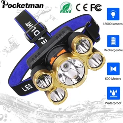 Lampe frontale étanche à 5 Led, lumière très brillante, longue portée de 500m, Rechargeable par USB, idéale pour le Camping 