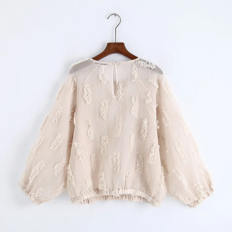  Women Blouse Long Sleeve Shirt 2020 Spring New Fashion Light Khaki O-Neck Loose Casual Tops