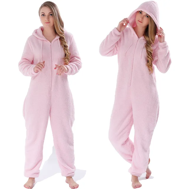 Kugurumi Pink Pajamas onesie Women Winter Flannel Pajama adult Nightie Sleepwear Overall Halloween Pajamas Christmas onesie
