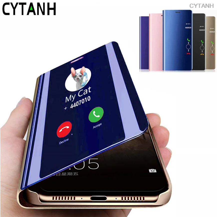 Роскошный зеркальный чехол для Huawei Y9 Prime 2019 Y5 Y6 2018 Y7 Pro книжка с подставкой Huavei Huawe