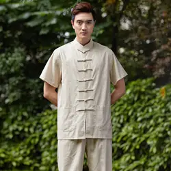 Китайский стиль, Конопляный хлопок, грубая ткань, китайский костюм, 2525-1, мужские топы с короткими рукавами, рубашка с коротким