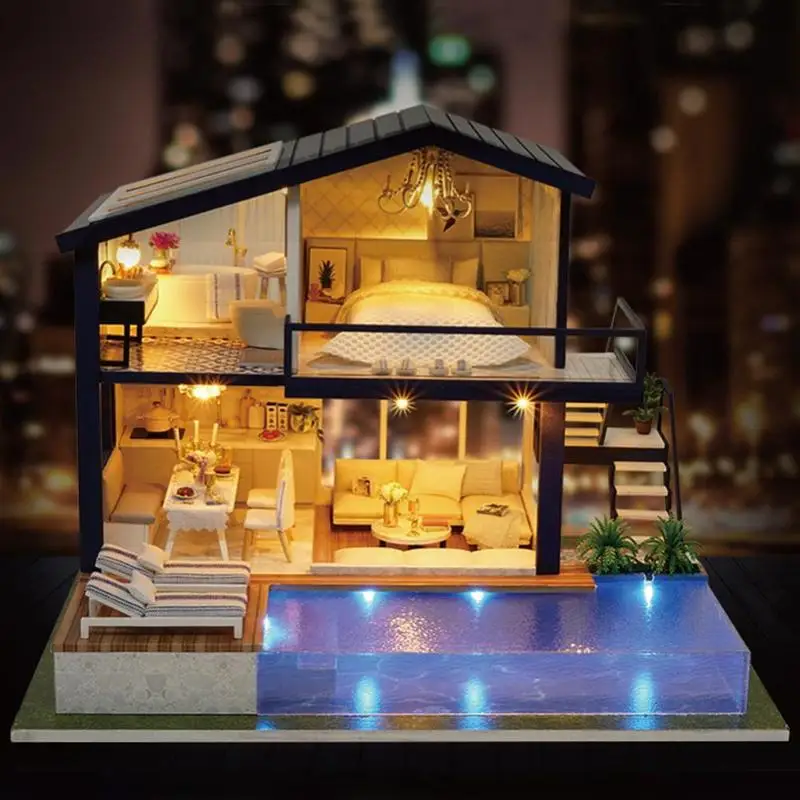 

New Wooden DIY Dollhouse Unassembled Mini Villa Model Set Creative DIY Doll House Educational Toys Birthday Gift For Children