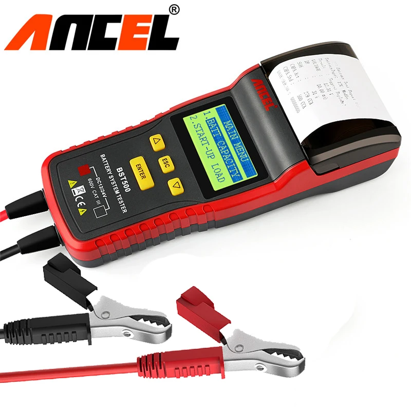 ANCEL BST500 12V и 24V автомобиль Батарея зарядки Тесты er анализатор с принтером