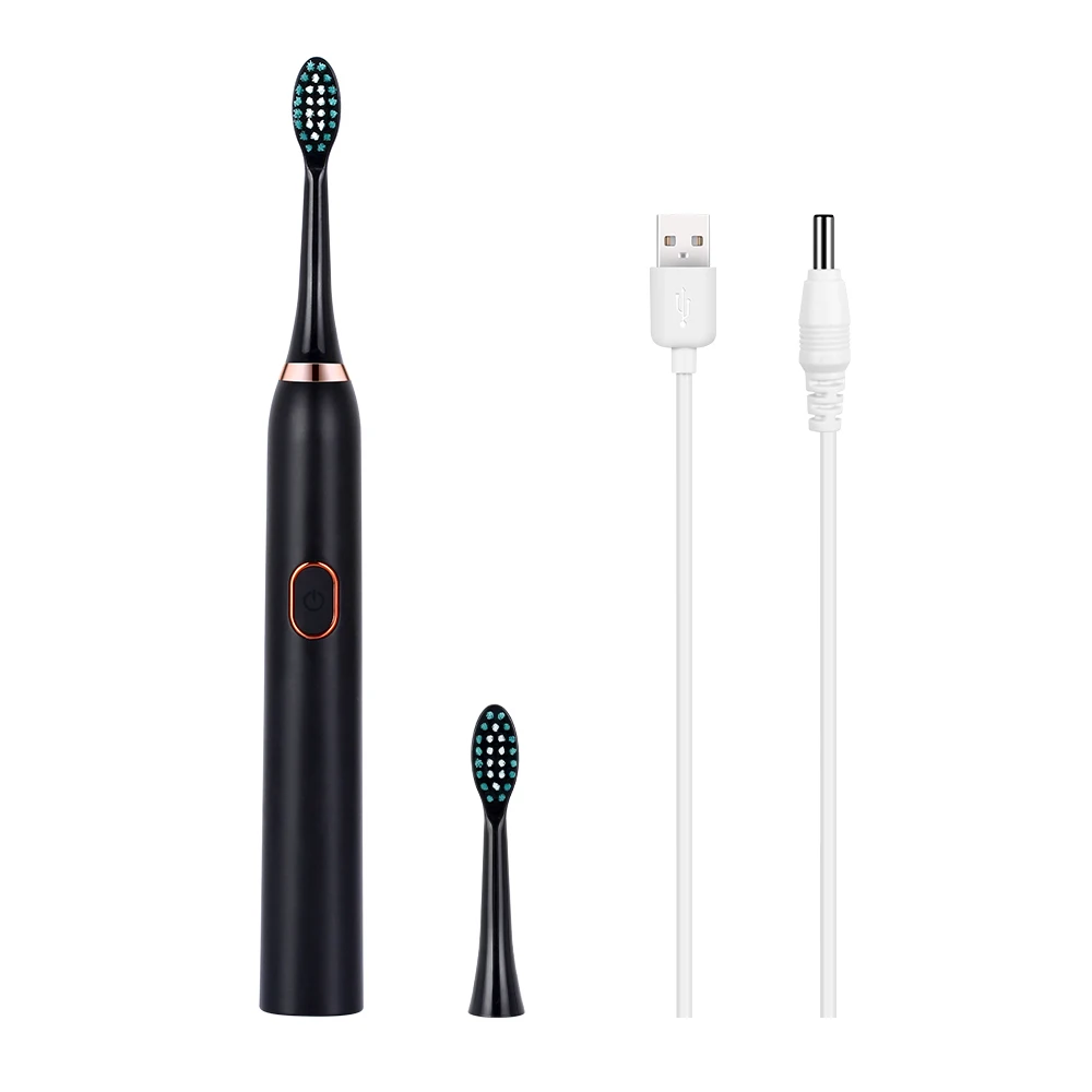 black toothbrush Умная звуковая электрическая зубная щетка с подзарядкой от USB, 3 режима, таймер, зубные щетки с 2 шт., DuPont сменные насадки для зубных щеток - Цвет: black toothbrush