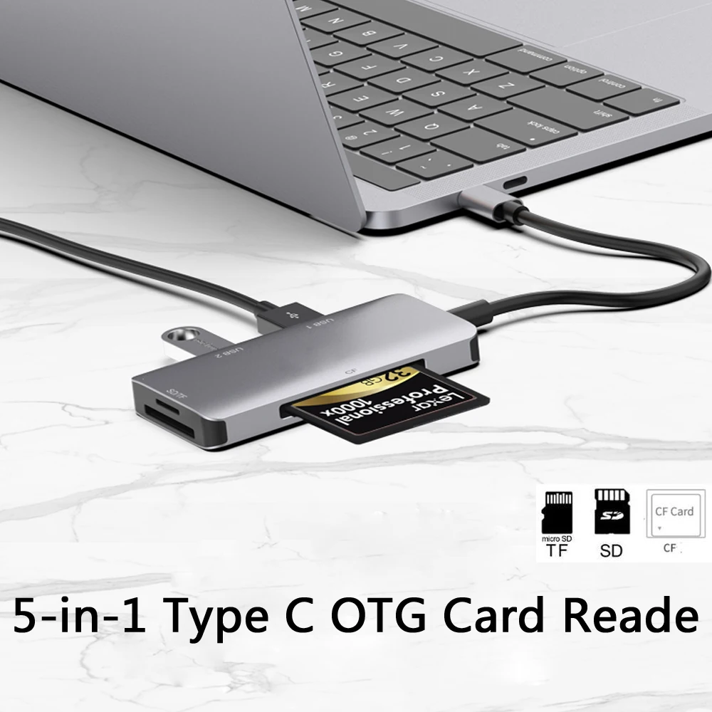 5-в-1 Тип C OTG считыватель смарт-карт для ПК USB 3,0 CF устройство для чтения карт SD TF слот для карт памяти для устройства чтения sd-карт компьютерные принадлежности для Mac OS