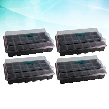 

4 Sets 24 Cells Plant Seeds Germination Tray Nursery Pots Planter Flower Pot with Lids Hydroponic Grow Box Seedling Tray with Sm