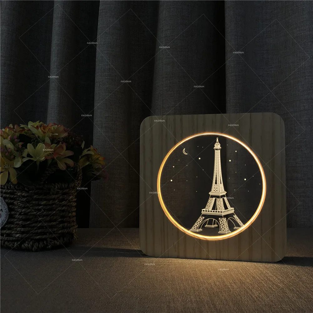 

Eiffel Iron Tower Modeling Acrylic Solid Wood Lamp LED Night Light UsbFS-A2821-02