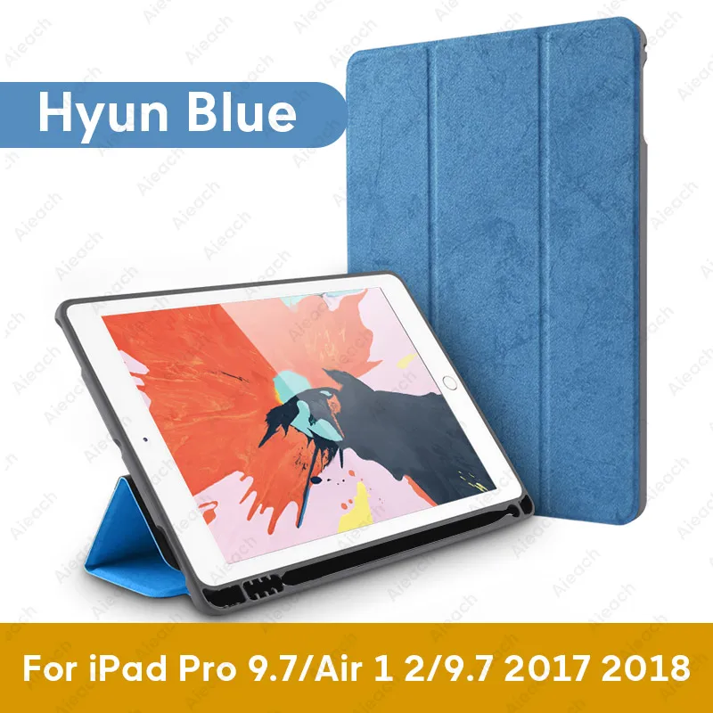 For iPad 9.7 Blue 02 Чехол для iPad 9,7 10,2 чехол с держателем карандаша умный кожаный тканевый силиконовый чехол для iPad Pro 9,7 Air 1 2 - Цвет: For iPad 9.7 Blue 02