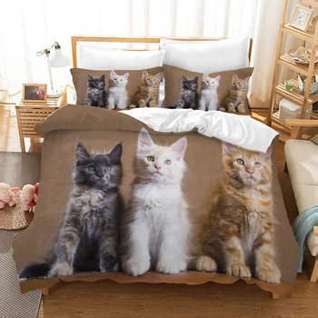 

Fanaijia Luxury3D Bedding Sets Full Size Cartoon Cat Duvet Cover and Pillowcase Kids Cute Bed Set