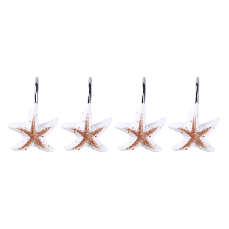 12pcs Resin Decorative Seashell Starfish Shower Curtain Hooks Hanger Rails Home Hotel Bathroom Beach Shell Decor Hook Organizer