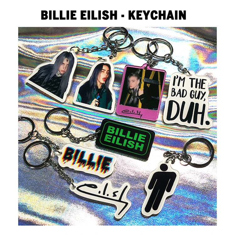 

2019 New Hip Hop Singer Billie Eilish Keychain PVC Fashion Key Ring Bag Car Key Chain Fans Gift