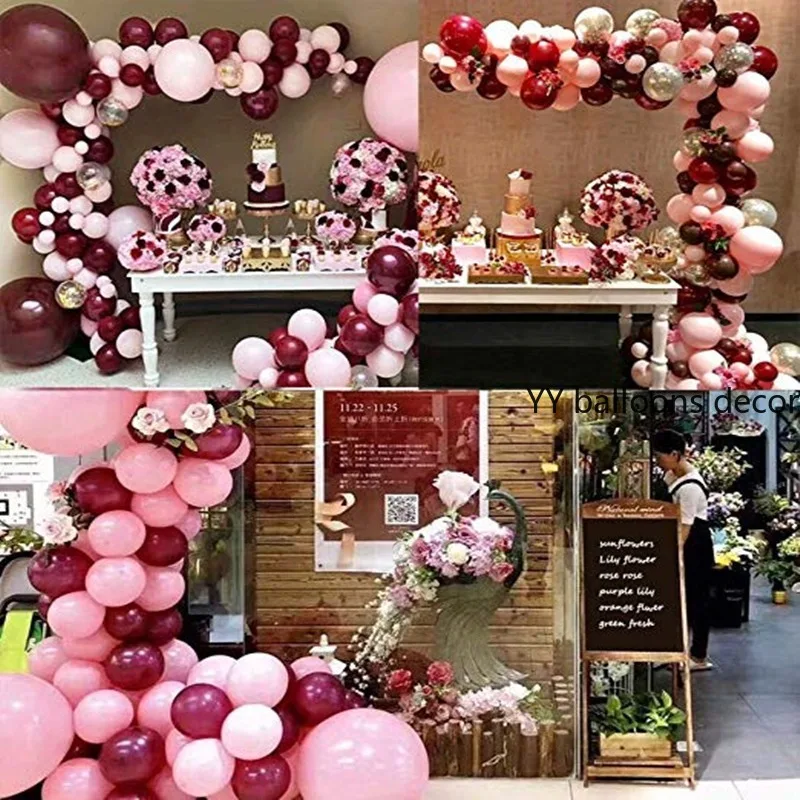 112pcs Christmas Baby Pink Burgundy Balloons Garland Arch Kit Confetti Birthday Wedding Baby Shower Anniversary Party Decoration