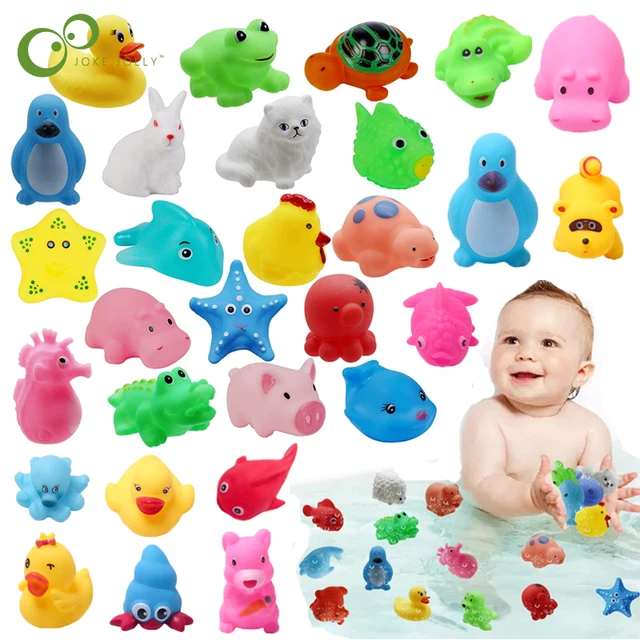 10Pcs/set Baby Cute Animals Bath Toy Swimming Water Toys Soft Rubber Float Squeeze Sound Kids Wash Play Funny toys Gifts 1