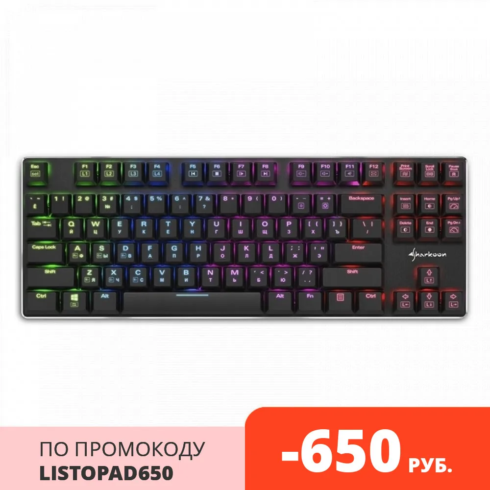 Клавиатура Sharkoon PureWriter TKL RGB Blue механическая Kailh проводная подсветка USB цвет: черный