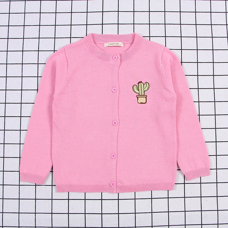 WLG/свитера для мальчиков и девочек; Детский кардиган с длинными рукавами с вышивкой кактуса и круглым вырезом; Повседневная универсальная одежда для малышей - Цвет: Розовый