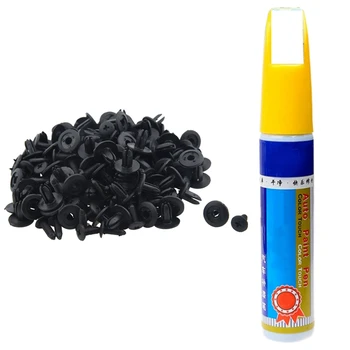 

100 Pcs Car Fender Push Type Black Plastic Rivets Fastener & 1 Pcs Car Paint Scratch Scratch Repair Remove Paint Pen