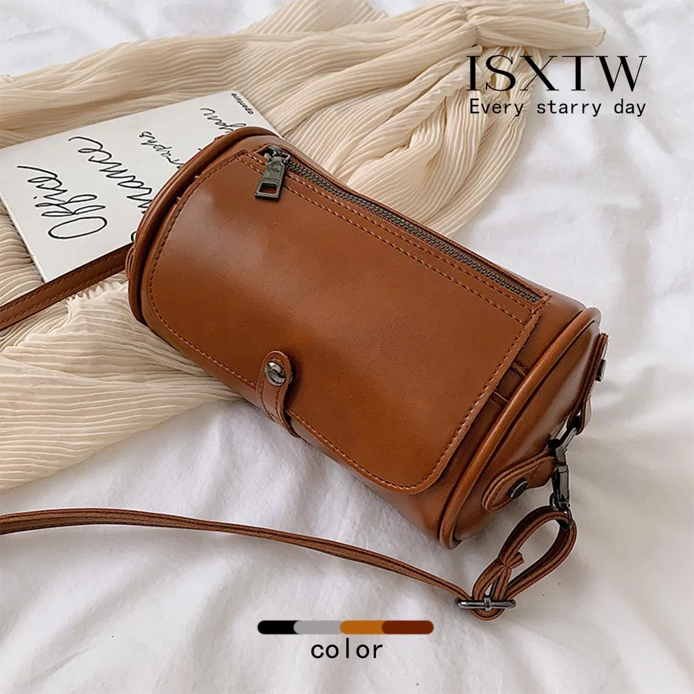 

ISXTW Woman Bag 2019 New Retro Cylinder Bag Simple Fashion Wild Adjustable Shoulder Small Round Bag Four Color Optional / A16