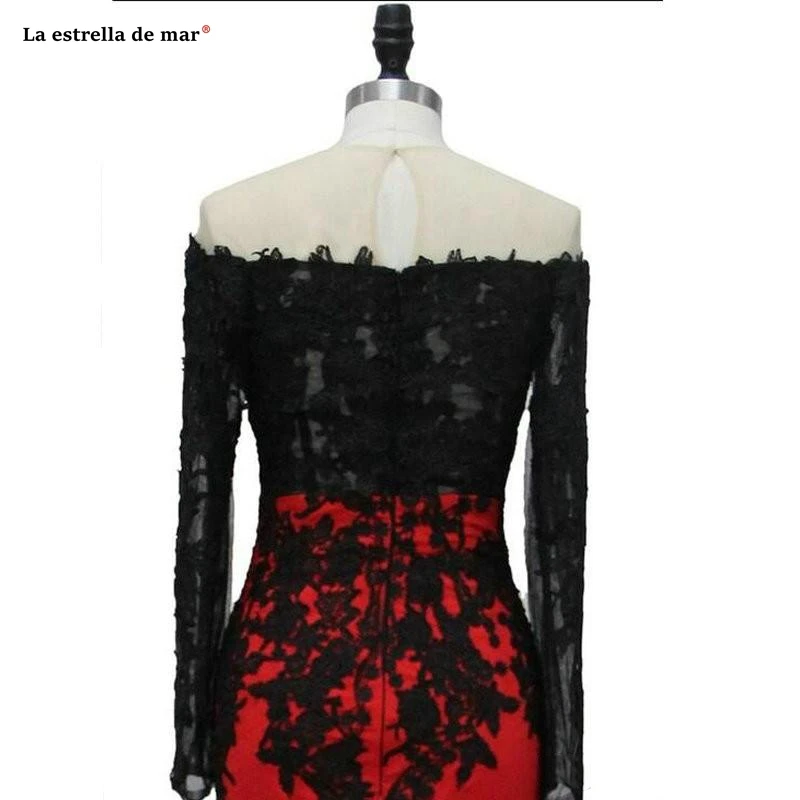 Vestido de graduacion largo Новое кружевное платье с длинными рукавами, сексуальное платье русалки, черное, красное, турецкое платье для выпускного вечера, одежда реальное фото, вечернее платье в Дубае
