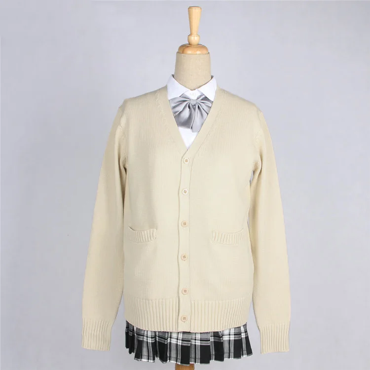 Apricot School JK Uniform Sweater Coat Anime Cosplay Costumes Cardigan Outerwear Sweater 10 Colors Long-sleeved Knitting Coat For Girls - Цвет: Apricot