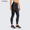 SYROKAN Women's Matte Coated Faux Leather Texture Legging Workout Mesh Tight Pants with Drawcord-25 inches ► Photo 1/6
