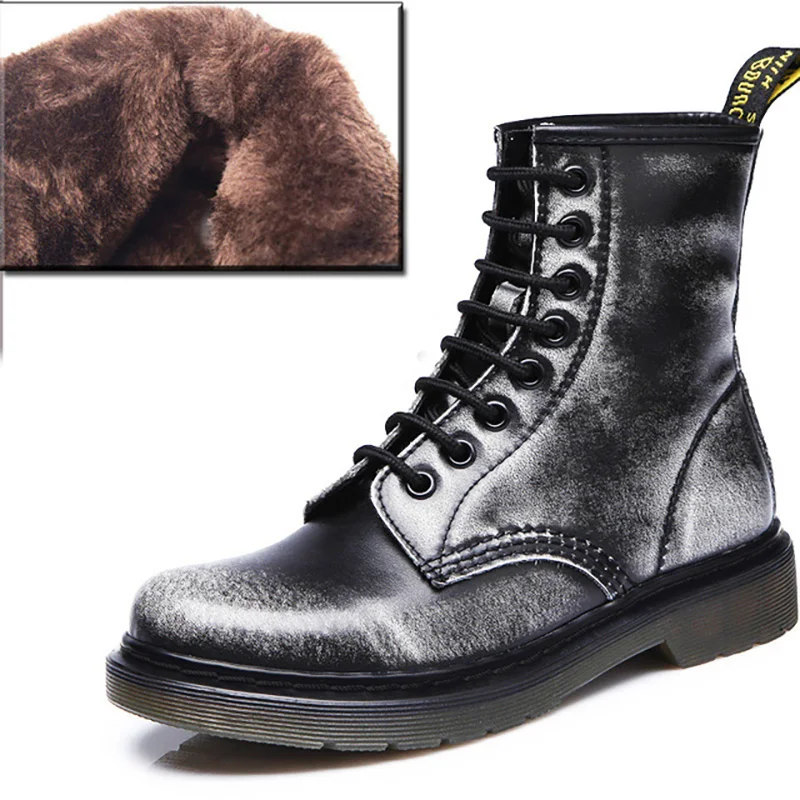 gray fur Женские ботинки; мотоциклетные ботинки martin; женские ботильоны из натуральной кожи; зимняя обувь; Bota; женские ботинки; Botas Mujer - Цвет: gray fur