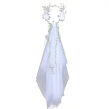 Элегантная Длинная фата невесты с цветочным декором, свадебная вуаль ручной работы из ротанга, гирлянда, вуаль для невесты, женщины, леди