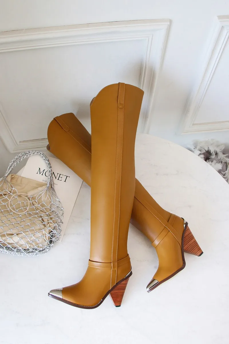 Stylesowner размера плюс новые сапоги из натуральной кожи женские зимние сапоги выше колена на высоком металлическом каблуке пикантные женские сапоги до бедра