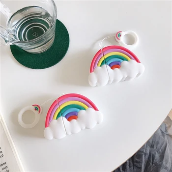 

cartoon rainbow soft Silicone headset Case For AirPods 1/2/3 pro Earphone Charging Cover Bag with lanyard hook