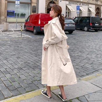 

Trench Long Coat Women 2020 Spring New Popular Temperament Waist Down Knee Thin Khaki Korean Loose Coat Women Plus Size