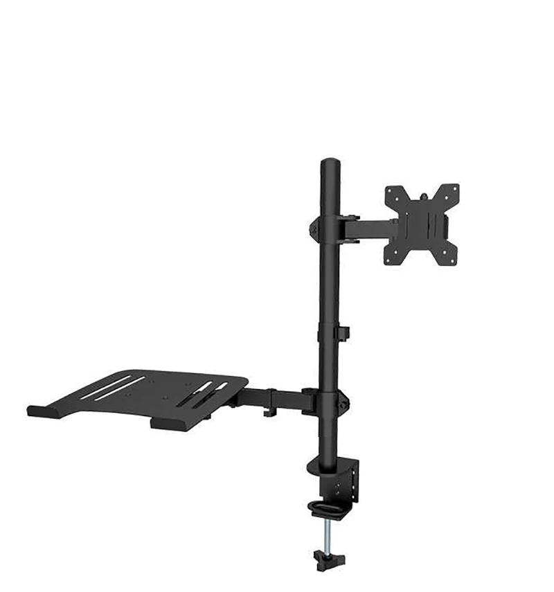 M074 Dual LCD Monitor Desk Mount Fully Adjust Stand with Extra Laptop Tray for Laptop Notebook up to 17" and Screen up to 32"