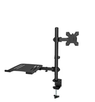 M074 Dual LCD Monitor Desk Mount Fully Adjust Stand with Extra Laptop Tray for Laptop Notebook up to 17″ and Screen up to 32″