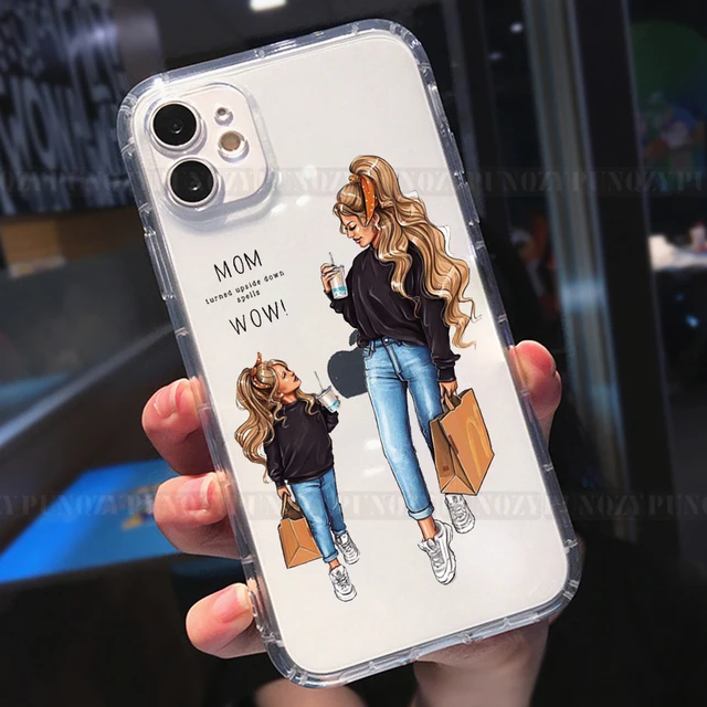 Cute girl Super MoM Baby Phone Case For iPhone 12 PRO 13 pro max XR 11 PRO MAX 8 7 6 plus XS MAX Father's Day Love Soft TPU Case w2038