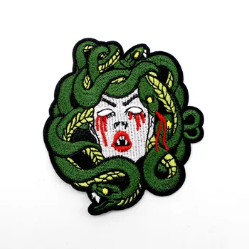 

Horror Snake Medusa Embroidered Iron on Patches DIY Jacket Bag Badge Sewing Sticker Punk Band Patches For Clothing