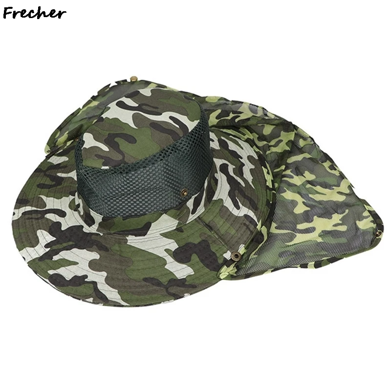 Outdoor Fishing Hat Wide Brim Man Breathable Mesh Fishing Cap Beach Hats Camouflage Sun UV Protection Shade Hat