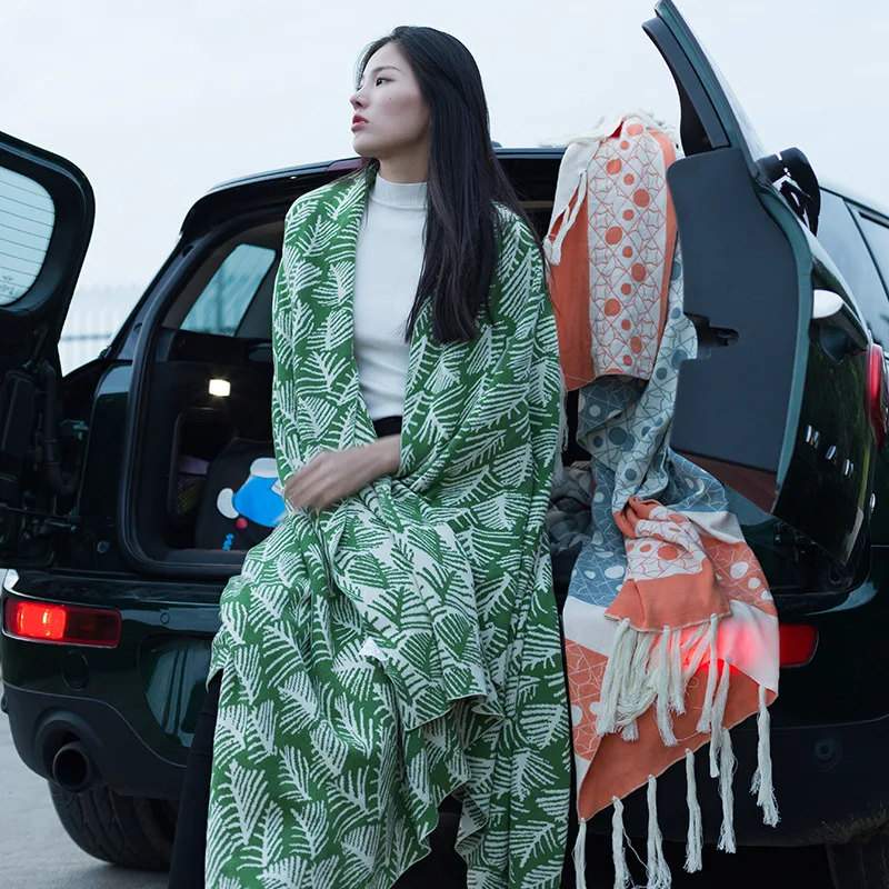 Ruijing Textile American-Style Full-cotton Knitted Blanket Airable Blanket Sofa Blanket Living Room Office Nap Blanket