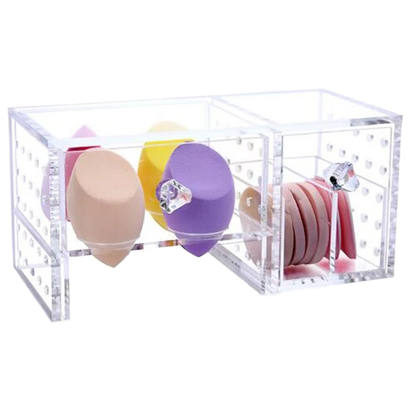 

Clear Acrylic Organizer Sponge Puff Storage Great Ventilation Dustproof