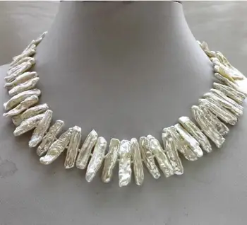 

Jewelry Free Shipping genuine cultured Keishi Biwa freshwater pearl necklace white 18-22mm