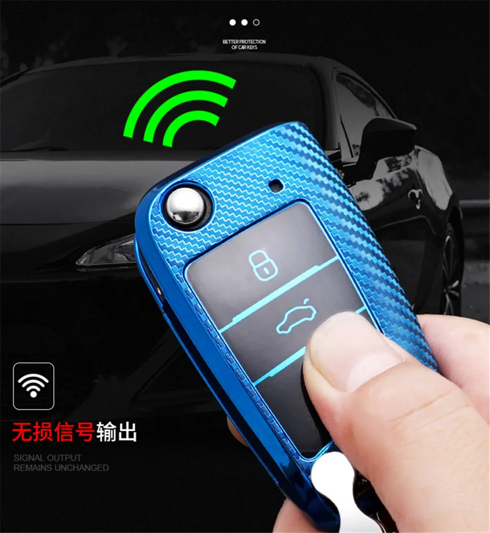 Tpu Carbon Filber Car Key Case Cover For VW Volkswagen Golf 7 MK7 Tiguan MK2 For SEAT Ateca Leon FR 2 Ibiza For Skoda Octavia A7