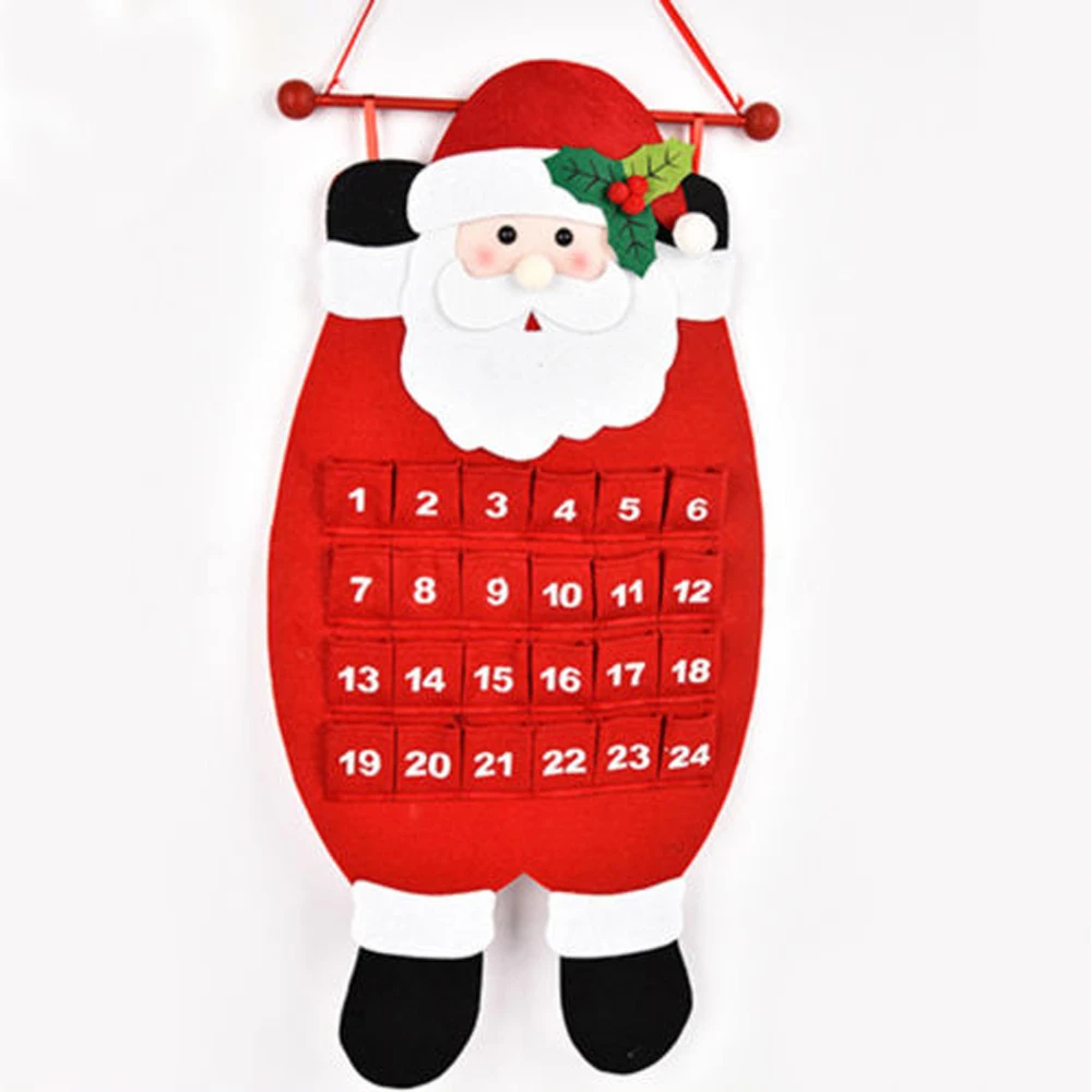 Large Christmas Advent Calendar With Pockets Santa Reindeer Snowman Shaped Hanging Calendar Xmas Wall Door Decor 3