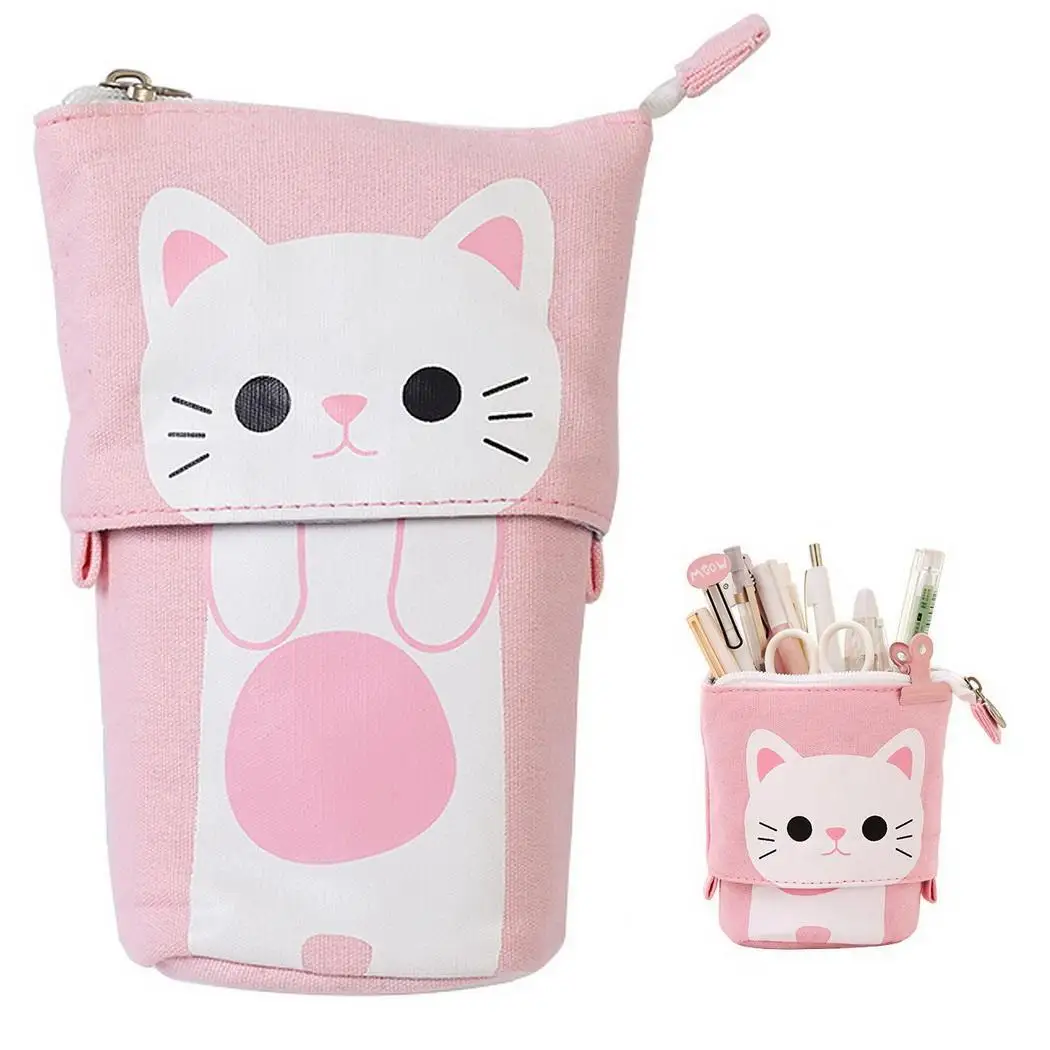 Canvas Pencil Bag Cute Cartoon Printed Pen Case School Student Stationery Supplies Storage Pack Portable Zipper Pencils Holder