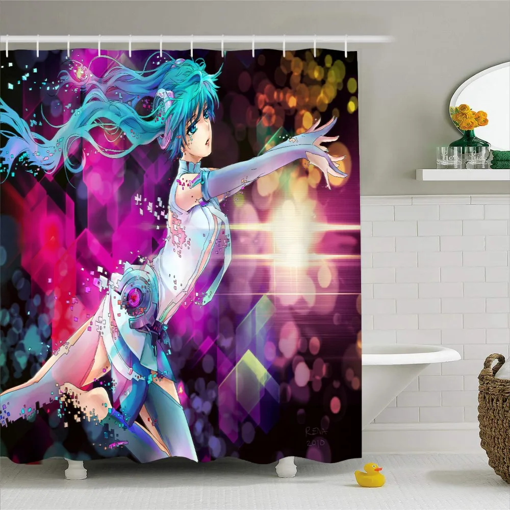 Hatsune Miku мультфильм аниме Принцесса водонепроницаемый занавески для ванной с Бесплатные Крючки полиэстер девушки украшения для мальчиков занавески для душа - Цвет: Color-5