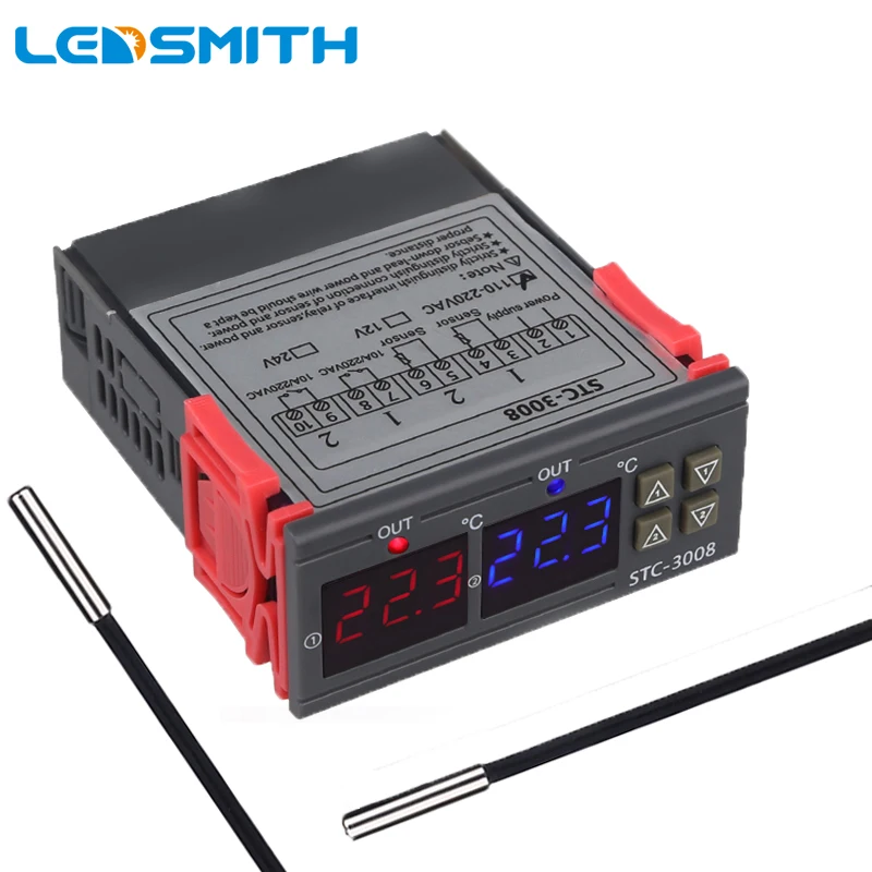 

STC-3008 Dual Digital Temperature Controller for Incubator Thermostat Thermoregulator Two Relay Heating Cooling Control Switch