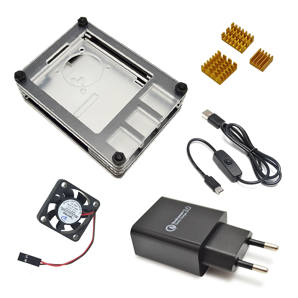 

New 9 Layers Case designed for Raspberry Pi 4 Model B with heat sink and power line type-c interface EU Charger Adapter