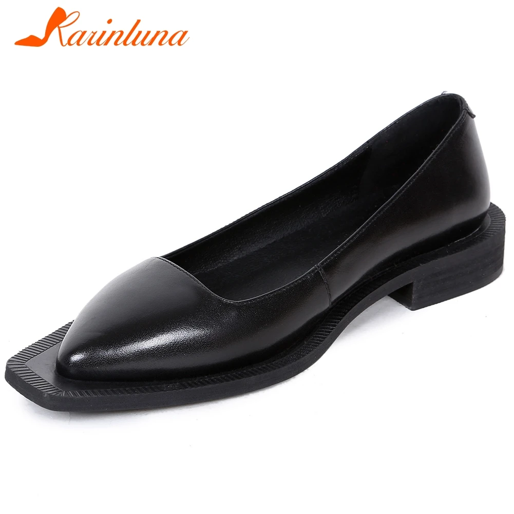 

Karinluna 2020 New Fashion Genuine Cow Leather INS Hot Shoes Woman Flats Spring/Autumn Comfortable Slip On Casual Flats Women