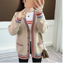 Oversized cardigan de malha 2021 nova feminina primavera outono jaqueta chique solto listrado bolsos camisola longa feminino swetry rozpinane