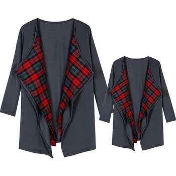 

PatPat Plaid Knit Cardigan Matching Outwear in Grey Spring and Autumn Casual Cotton Parent-child Jacket Coat